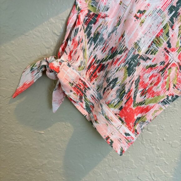 Allison Daley Womens VNeck Blouse 2XL Tie Front Cuffs 3/4 Sleeve IKAT Peach NWT - Picture 5 of 10